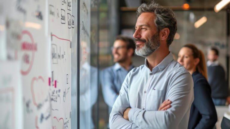 businessman looking at different processes