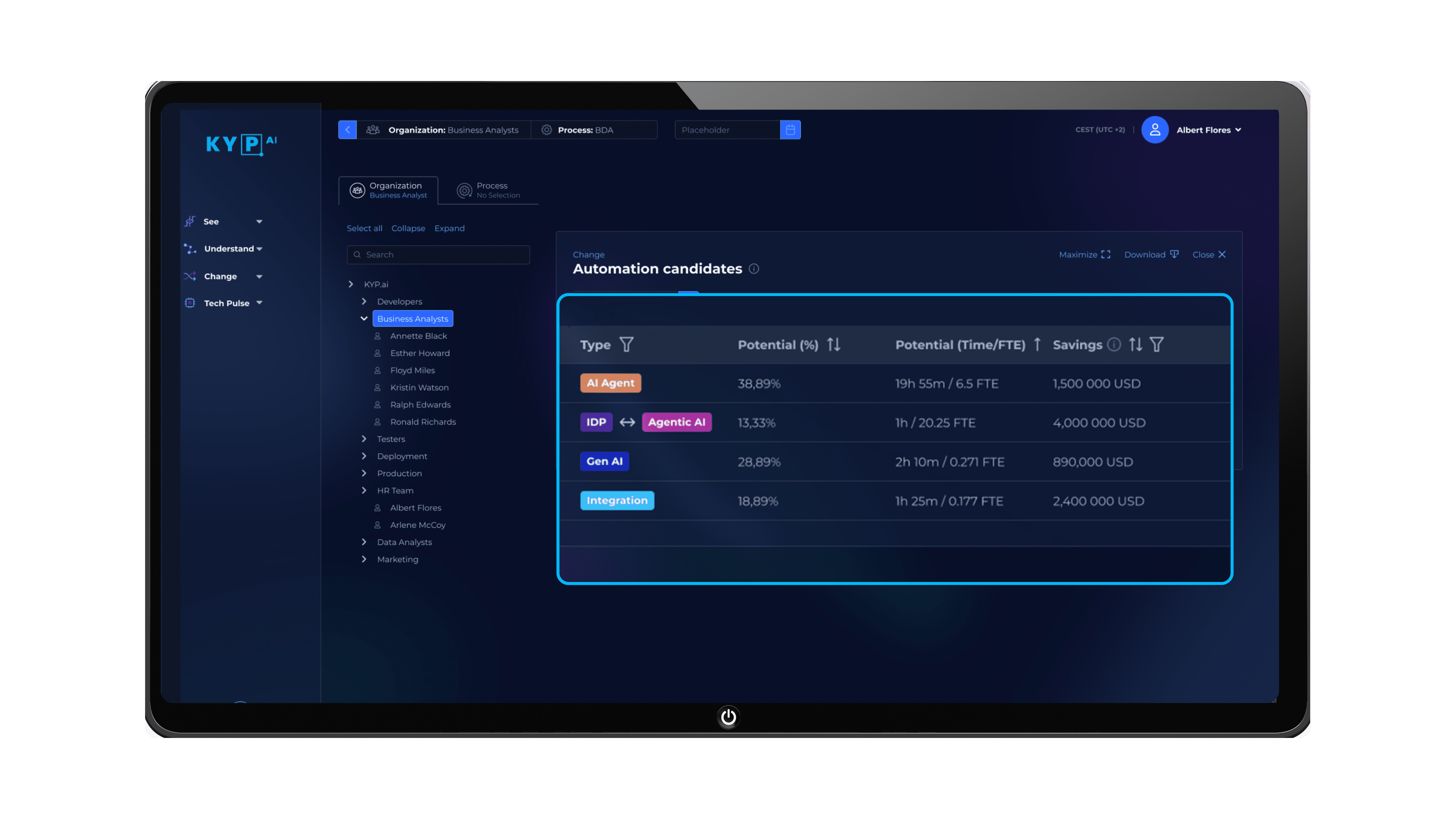 Interface displaying AI-recognized patterns to build AI Agents from employee activity and process execution.